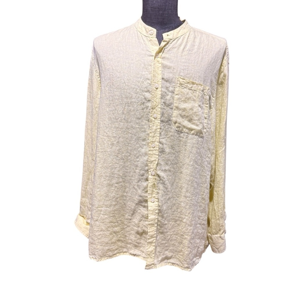 Isle Bay Butter Yellow Linen Mens Button Down Shirt XL Vacation Resort Beachy